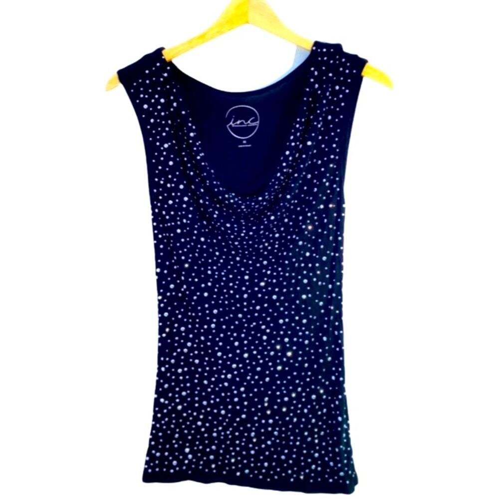 INC International Concepts Black Sleeveless Embellished Tunic Top, Size XS